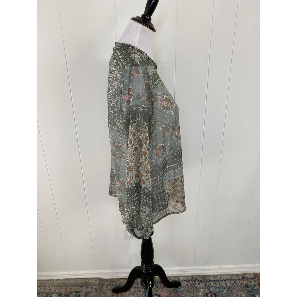 World‎ Market Green Patchwork Paisley Floral Sheer Blouse Long Sleeve Top Sz S/M - Picture 10 of 10